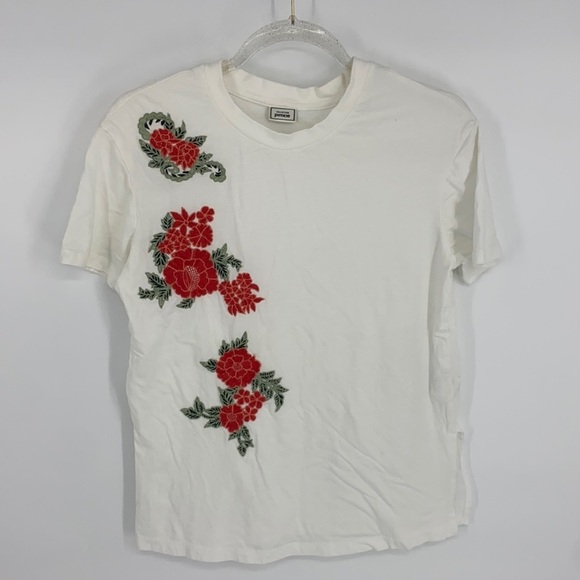 Collection Pimkie Women's White Short-Sleeve Shirt Red Floral Embroidery Small - Picture 2 of 8